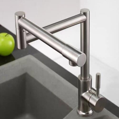 Stainless Steel Deck Mounted Kitchen Faucets Pot Filler Taps Swivel Folding Retractable Spout Stretch Basin Sink Single Cold Tap