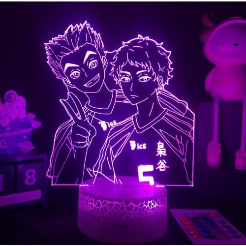3D Anime Lamp Haikyuu!! Light for Kids Child Bedroom Decor Bokuto Koutarou And Akaashi Keiji Figure RGB Colorful Bedside Lamp