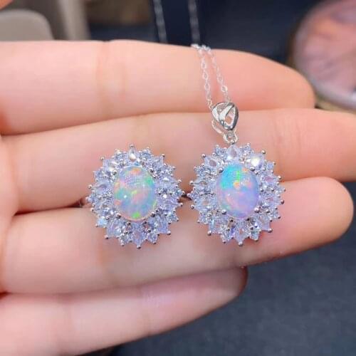 Best Gift Natural and Real Opal Set 925 sterling silve Real Natural 1pc Opal Ring,1pc Opal Pendant