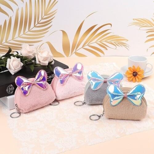 Fashion trendsetter laser bow Plush zero purse womens purse multi function headset bag