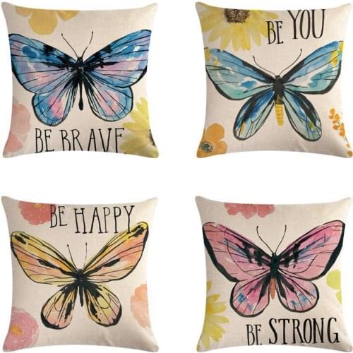 Watercolor Butterfly Pillowcase 45x45cm Home Decor Colorful Throw Pillow Cover For Sofa Bedroom Cotton Linen Flower Cushion