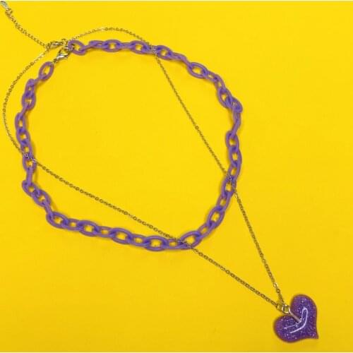 New Cool Harajuku Cute Heart Pendant Necklace Purple Acrylic two layers Chain Choker for Women Girl Cool Party Jewelry Gift