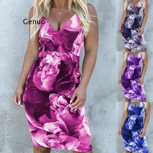 New Summer Sexy V Neck Floral Print Suspender Dress Women Fashion Party Short Skirt Slim Vest One-Piece Dress Vestido