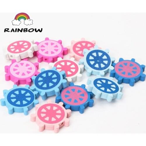 New Spot Mixed Color Cute Cartoon Rudder Wooden Material Spacer Beads For Jewelry making DIY 24X24mm 20pcs