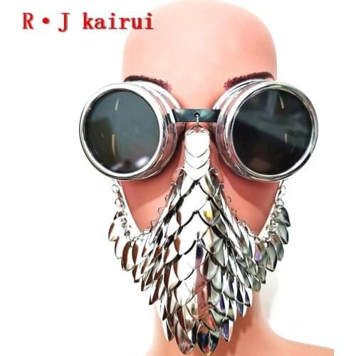 New Style RJFS01 Fashion Women Silver Steam Sunglasses Fish Scale Head Chains Jewelry Unique Fish Scale Head Jewelry 3 Colors