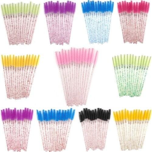 50pcs Disposable Eyelash Applicator Wands Curler Brush Mascara Eyebrow Spooler Comb Wands Sponge Brushes Shadow Applicators Tool