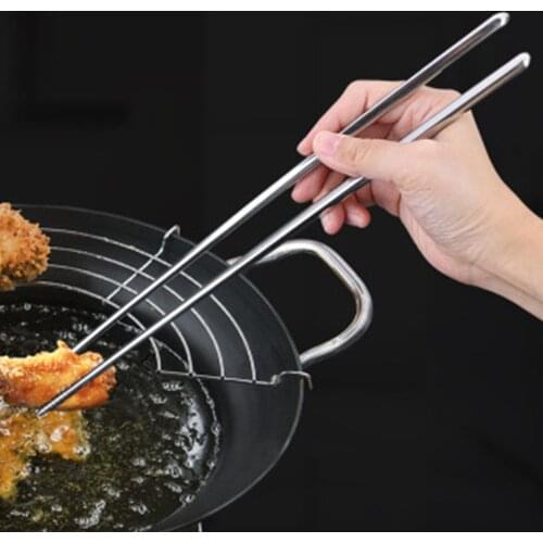 A Pair Cooking Stainless Steel Chinese Chopsticks Extra Long Frying Safe 38.8 Cm