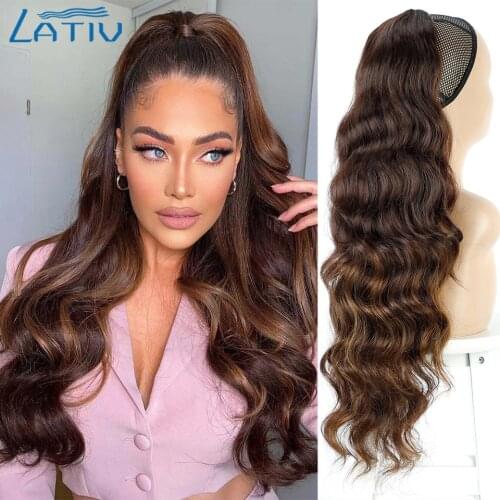Lativ Synthetic Clip-on Hair Extensions Long Wavy Drawstring Ponytail For Women Looking Natural Daily Use