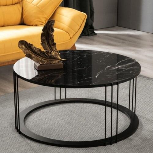 Modern Roman Black Metal Pedestal, marble Pattern Mdf'li Medium coffee table coffee table table basse