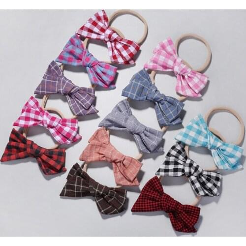 MengNa Girl Fabric Bow Headband,Plaid Hair Bow with Nylon Headband,Kids Bows Nylon Headbands Hair Accessories 36pc/lot