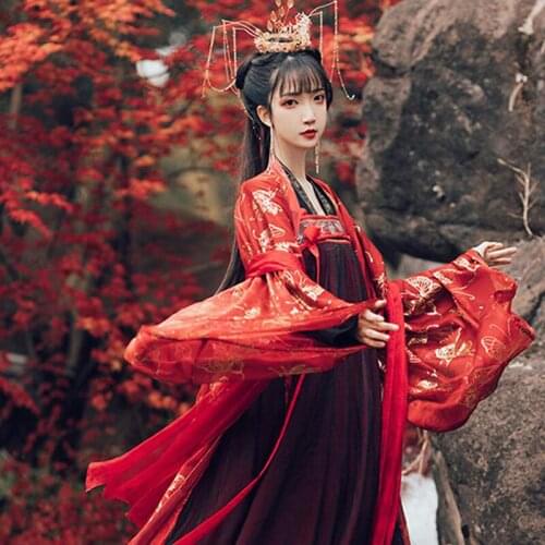 Chinese Style Traditional Wedding Dress Women Elegant Ancient Costumes Han/Tang Dynasty Fairy Princess Clothes Red Hanfu VO908