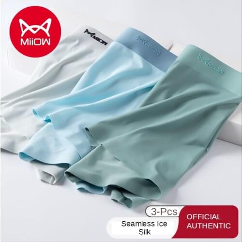 MiiOW Genuine Unmarked Ice Silk Panties Mens Flat-angle Pants Graphene Antibacterial Summer Breathable Thin Student Shorts