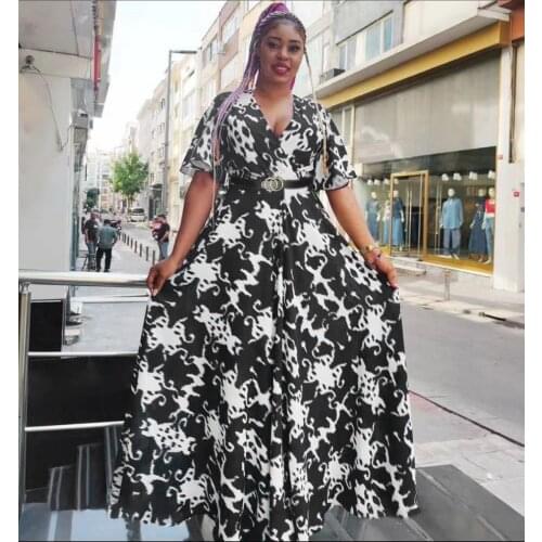 African Print Party Dress Women Large Sizes Robe 2021 Spring Summer Long Dresses Short Sleeve Chiffon Clothes Ankara Attire