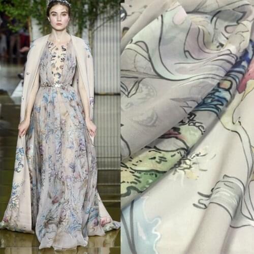 Spring Summer Print Woven Printed Cloth Little Fairy Style Long Skirt Hand-painted Floral Fabrics by Meter Home Textile