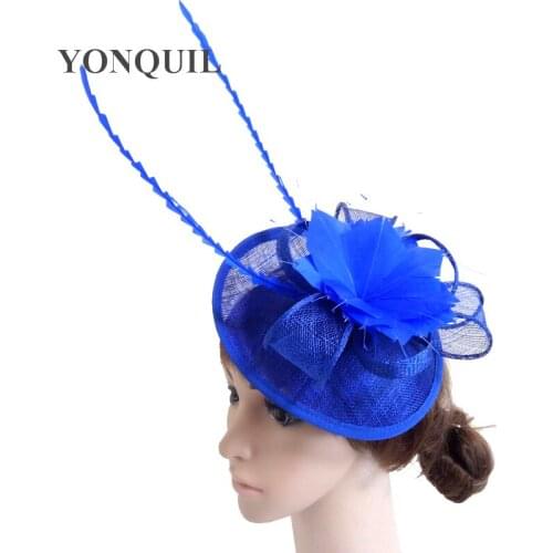 Ladies Sinamay Sposa Pillbox Fascinators Hats With Feather Flower Fedora Chapeu Women Occasion Headbands Derby Race Hat SYF19