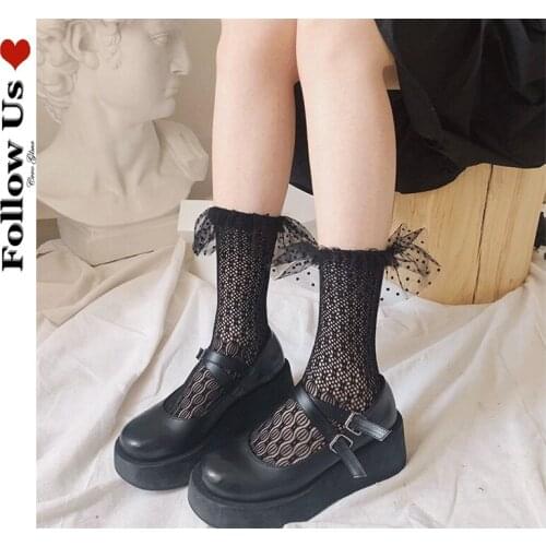 Harajuku Mesh Lace Socks Women Summer French Pleated Lace Gothic Tube Socks Lololita Student Girl Bottoming Stockings Women