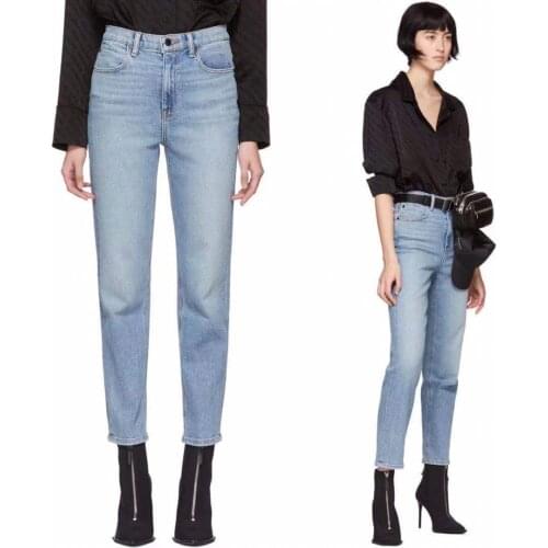 2021 Spring Light Blue Small Straight Washed Street Pants Retro High Waist Thin Stretch Jeans Women