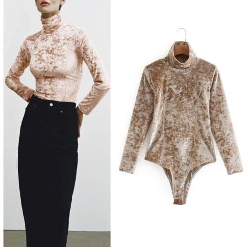 Za 2020 Women New Velvet One-piece Women Fashion High Collar Long Sleeve Tops Chic Sexy Women Bodysuits
