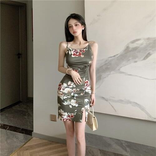 Floral Bodycon Dresses Women Fashion Vintage Sexy Style Summer Strapless Off Shoulder Spaghetti Strap Dress Female Clothing