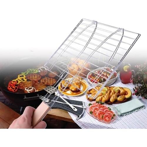 1PC BBQ Fish Grill Basket Barbecue Fish Meat Grilling Basket Grill Tongs