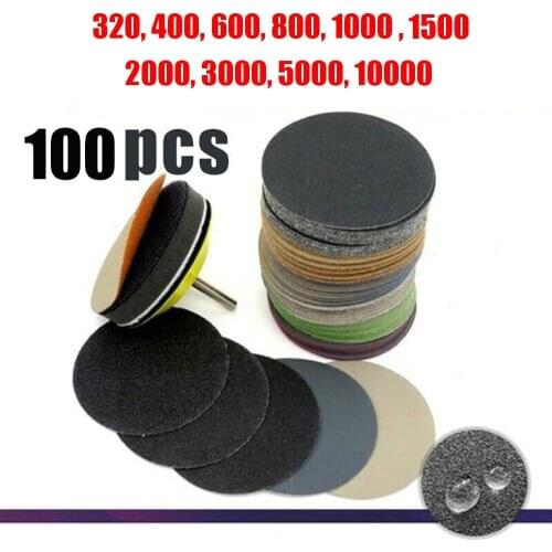 100pcs Sandpapers Sanding Discs Hook & Loop 320-10000 Grit Oil Proof Wet & Dry For Sanding Polishing