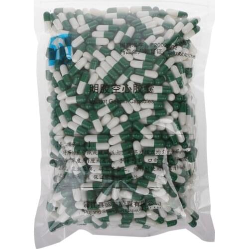 1000Pcs Green White Empty Hard Gelatin Capsule Size Medicine Pill Capsule Vitamins Personal Health Care Pill Cases Splitters