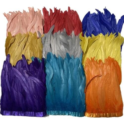 2Meters Colored Rooster Tail Feather Trim Ribbon Fringe Skirt Tape Black Pheasant Feathers for Crafts Carnival Plume Decoration