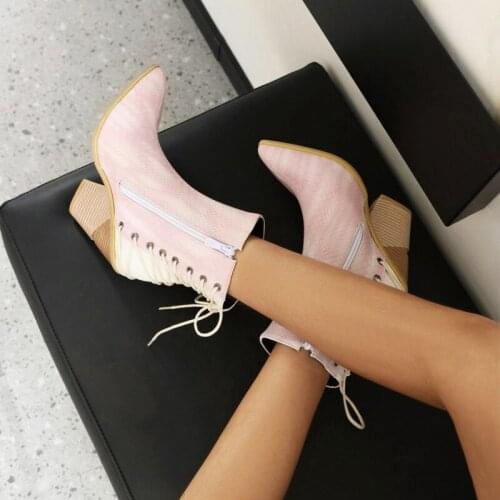 2021 European and American fashion Wedges western Boot Back crossed lace-up high heel Womens Martin boots 44-3