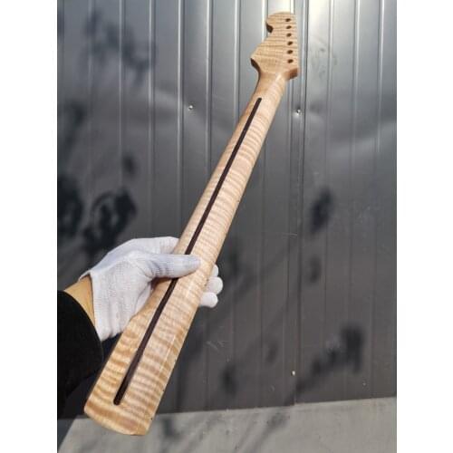 35#Tiger Flame Maple Guitar Neck 21 Fret 25.5inch Dark Yellow Pearl Dot Inlay DIY