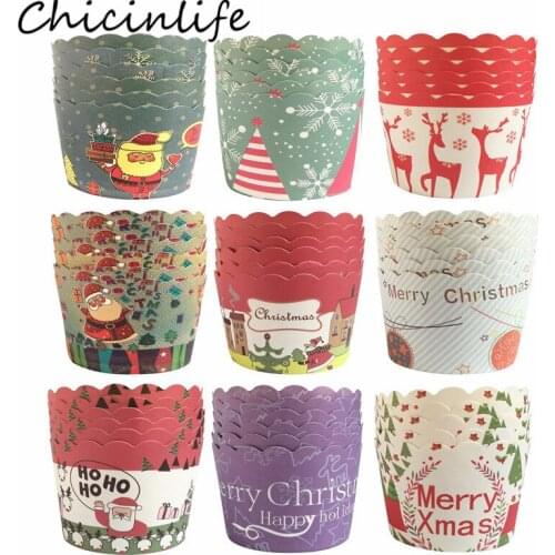 50Pcs Santa Claus Elk Snowflake Paper Baking Cup Cake Liners Muffin Merry Christmas New Year Xmas Party Cake Mold Tool Supplies