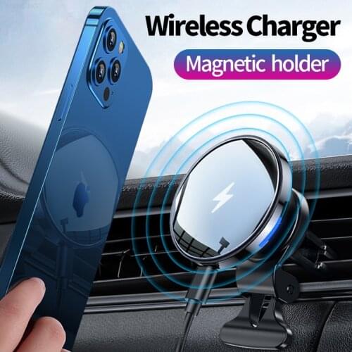 15W Qi Magnetic Car Phone Holder Air Vent Mount Mobile Cell Stand GPS Support For iPhone 12 Pro Fast Wireless Charger Car Holder