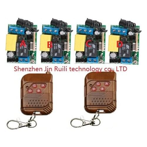 Wireless remote control switch RF AC 220 V 10 A 1 channel 2 Transmitter and 4 Receiver Learning code Simple operation