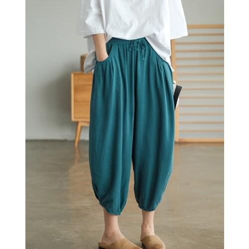 Summer Pants Fashion Women Loose Casual Trousers 2021 New Women Elastic Waist Drawstring pocket All-match Pants