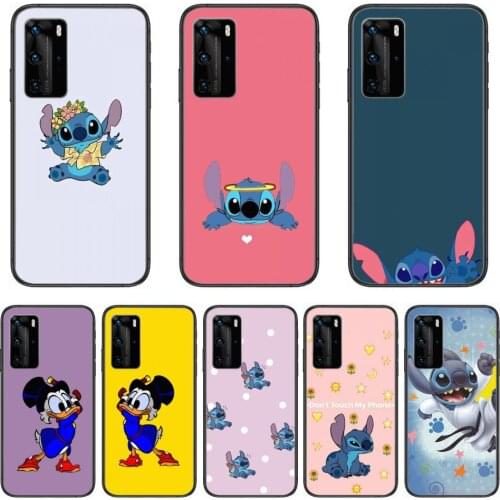 Phone Case Stitch Micky Mouse Duck Disney Phone Case For Huawei P 40 30 20 10 9 8 Lite E Pro Plus Black Etui Coque Painting Hoe