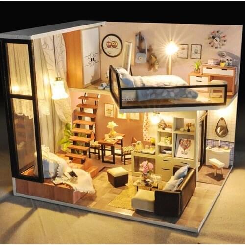Cutebee DIY House Miniature with Furniture LED Music Dust Cover Model Building Blocks Toys for Children Casa De Boneca TD16
