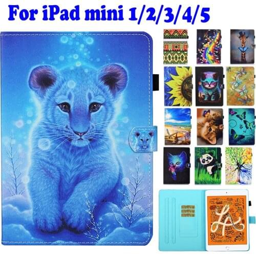 For iPad Mini 5 7.9" 2019 Case iPad mini 1/2/3 Mini 4 Protective Skin Shell PU Leather Stand Magnet Smart Funda Cover Cartoon