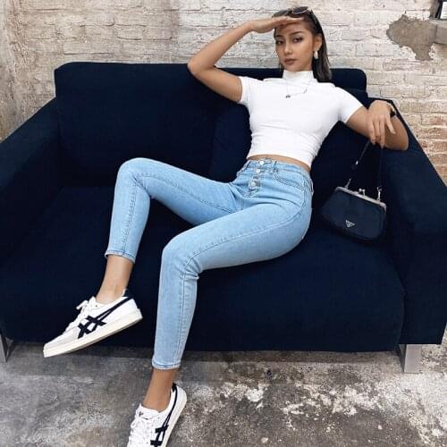 Denim Pencil Pants Plastic Waist Lifting Ninth Pants Stretch High Waist Jeans Women 2021 New Skinny Slim Fashion Washed