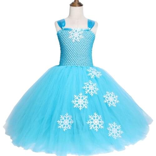 Blue Elsa Princess Dresses for Girls Kids Fancy Long Tutu Dress New Year Costume Girl Snow Queen Cosplay Costumes for Christmas