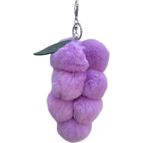 Fruits Fur Ball Car Phone Accessories Real Rex Rabbit Fur Grape Bag Charm Fur Ball Keyring Pompom Bag Purse Furry Pendant