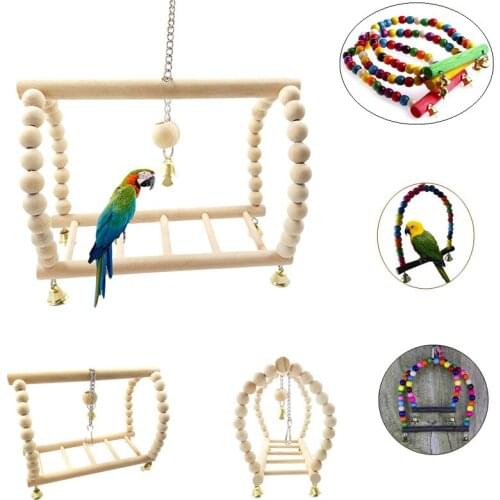 Parrots Toys Bird Swing Exercise Climbing Hanging Ladder Bridge Wooden Rainbow Pet Parrot Macaw Hammock Bird Toy With Bells