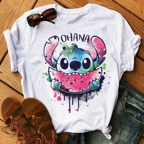 Kawaii Disney Cartoon Stitch T Shirt Men/Women Ohana Lilo Stitch Graphic Tees Anime Summer Tops Harajuku T-shirt Female