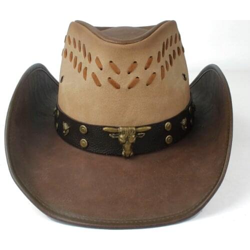 Cowboy Hat 100% Leather Men Women Western Cowboy Hat Wide Brim Hat Outdoor Sombrero Hombre Cowgirl Hat