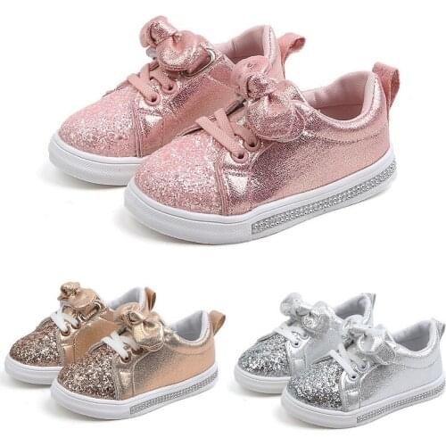 Autumn Winter Children Shoes for Toddler Girls Sneakers Sweet Bow Kids Casual Shoes Fashion Anti-slip Sequins Korean Shoes