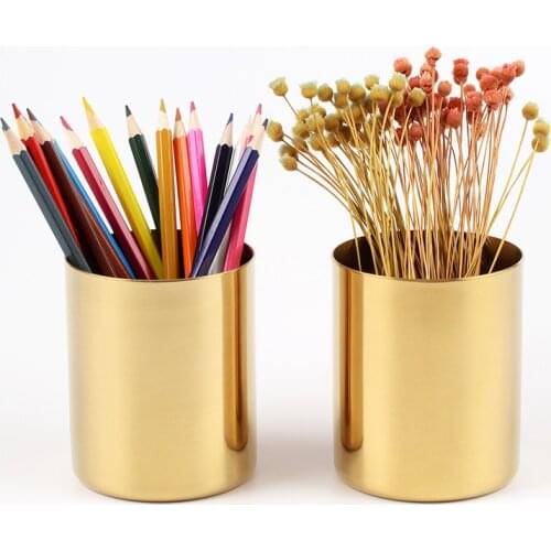Brass Gold Vase Decoration Home Stainless Steel Vases For Flowers Storage Container Organizer Pen Holder Cup Desk Flower Pots