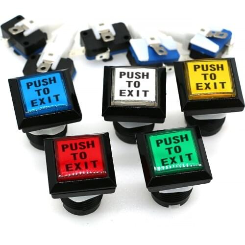 PUSH TO EXIT logo 33mm square game machine push button arcade LED momentary push button illuminated push button