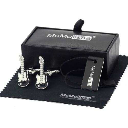 MeMolissa Display Box Cufflinks Guitar Cufflinks Black Color Musical Instruments Design Best Gift For Men Free Tag & Wipe Cloth