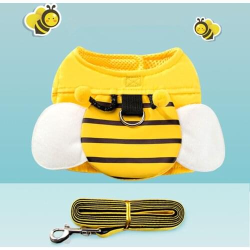 Cute Little Bee Shape Saddlebag with Leash Pet Backpack Harness Travel Outdoor Hiking for cat Small Dogs