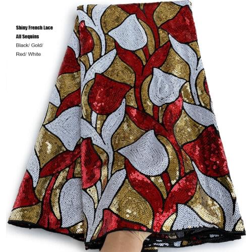 Fashionable Sequins French Lace 5 yards African Tulle Fabric Nigerian Mesh Occasional Wear