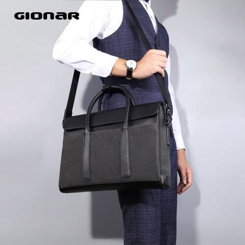 GIONAR Leather Messenger Bag Mens Slim 14 Inch Laptop Briefcase Computer Crossbody Shoulder Satchel Bag Business Case