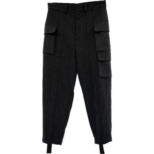 Big yards mens pants 2021 Home-made autumn patchwork casual pants with multiple pockets original design black pants
